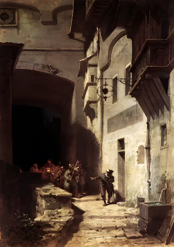 Carl Spitzweg | Die Scharwache - 1871 | Gerahmter Kunstdruck | Romantik | formida