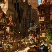 Carl Spitzweg – Die Ankunft der Postkutsche 1859 | Giclée Kunstdruck gerahmt