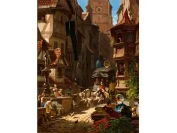 Carl Spitzweg – Die Ankunft der Postkutsche 1859 | Giclée Kunstdruck gerahmt