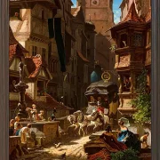 Carl Spitzweg – Die Ankunft der Postkutsche 1859 | Giclée Kunstdruck gerahmt
