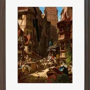 Carl Spitzweg – Die Ankunft der Postkutsche 1859 | Giclée Kunstdruck gerahmt