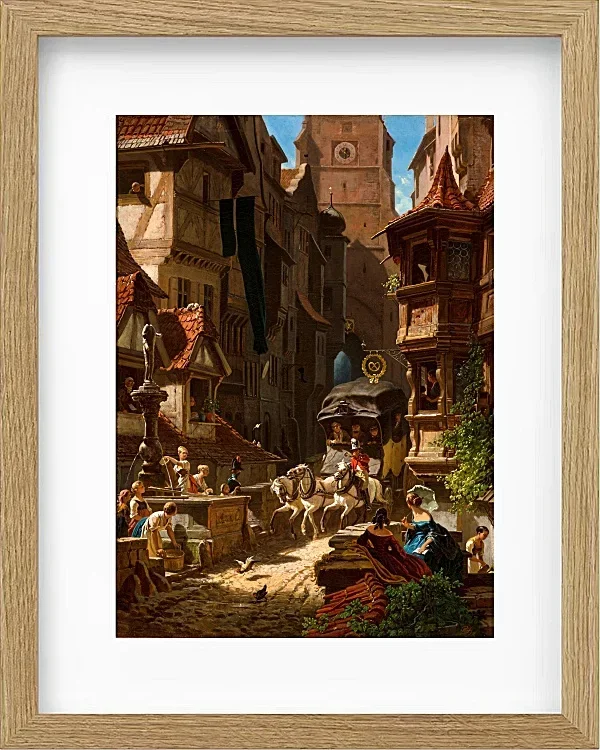 Carl Spitzweg – Die Ankunft der Postkutsche 1859 | Giclée Kunstdruck gerahmt