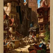 Carl Spitzweg – Die Ankunft der Postkutsche 1859 | Giclée Kunstdruck gerahmt