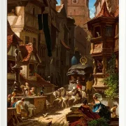 Carl Spitzweg – Die Ankunft der Postkutsche 1859 | Giclée Kunstdruck gerahmt
