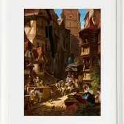 Carl Spitzweg – Die Ankunft der Postkutsche 1859 | Giclée Kunstdruck gerahmt
