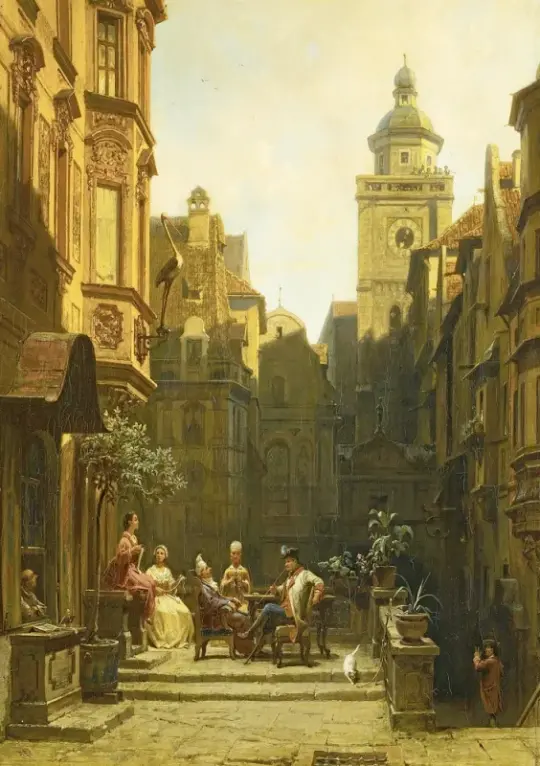 Carl Spitzweg | Snakke tiden - 1887 | Indrammet kunsttryk | Romantik | formida