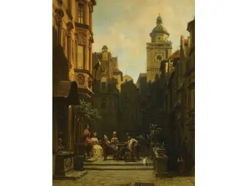 Carl Spitzweg – Die Plauderstunde 1887 | Giclée Kunstdruck gerahmt