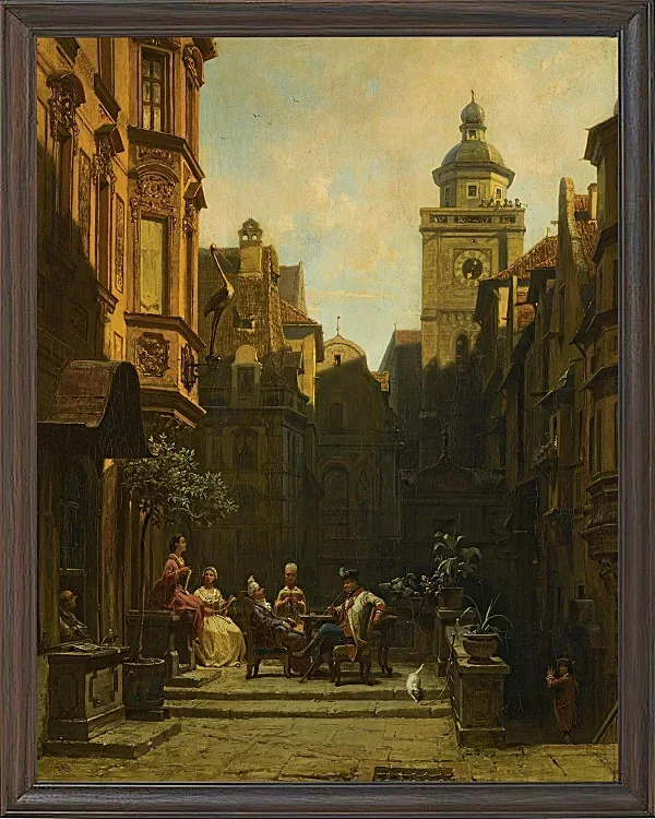 Carl Spitzweg – Die Plauderstunde 1887 | Giclée Kunstdruck gerahmt