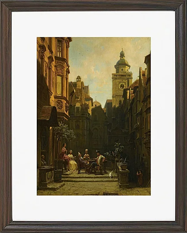 Carl Spitzweg – Die Plauderstunde 1887 | Giclée Kunstdruck gerahmt