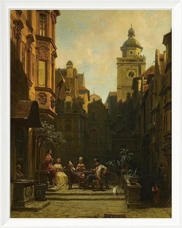 Carl Spitzweg – Die Plauderstunde 1887 | Giclée Kunstdruck gerahmt