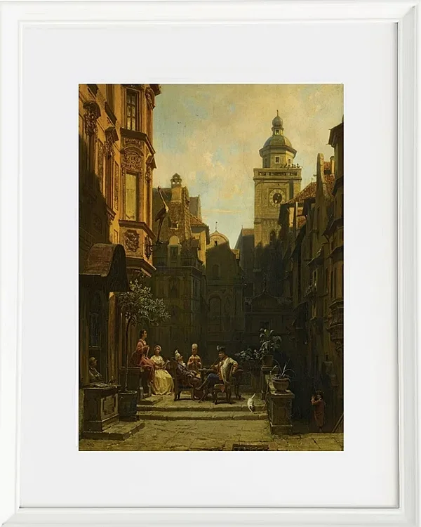 Carl Spitzweg – Die Plauderstunde 1887 | Giclée Kunstdruck gerahmt
