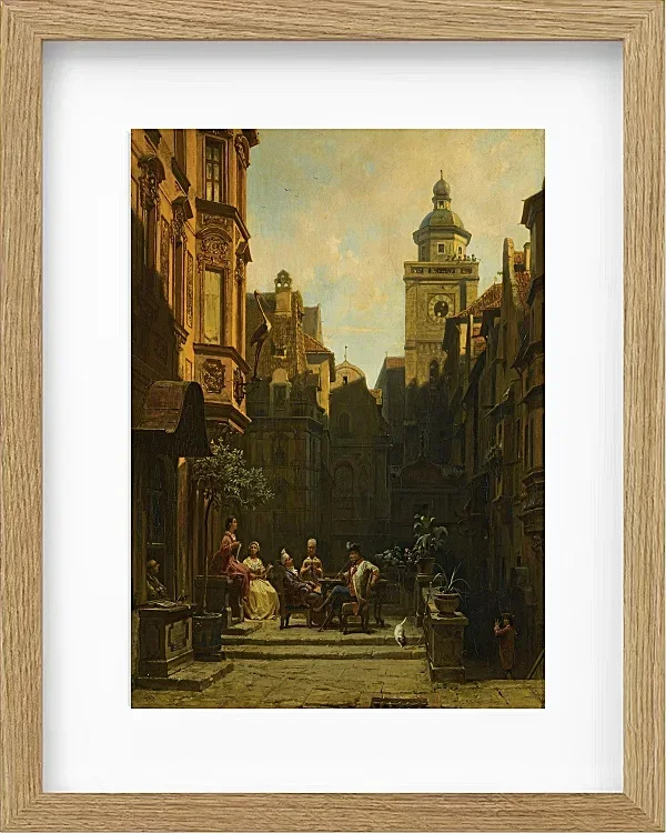 Carl Spitzweg – Die Plauderstunde 1887 | Giclée Kunstdruck gerahmt