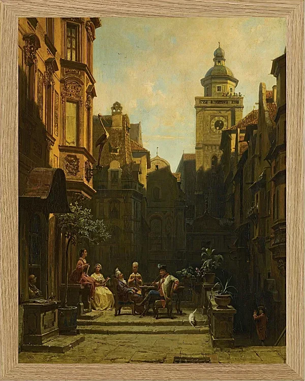 Carl Spitzweg – Die Plauderstunde 1887 | Giclée Kunstdruck gerahmt