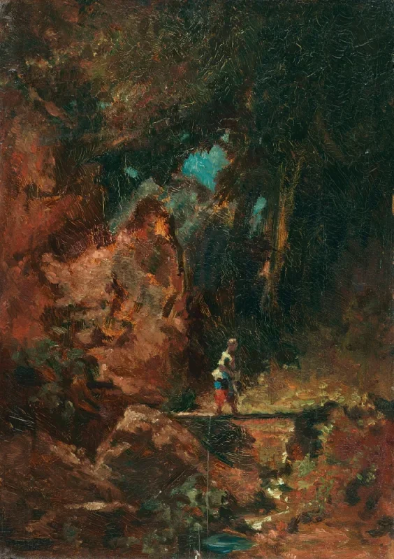 Carl Spitzweg | Mejeripigen på skovbroen - 1875 | Indrammet kunsttryk | Romantik | formida