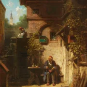 Carl Spitzweg | I forventning om avisen - 1865 | Indrammet kunsttryk | Romantik | formida