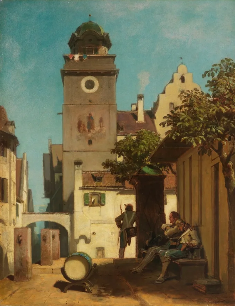 Carl Spitzweg – Die Stadtwache 1852 | Giclée Kunstdruck gerahmt