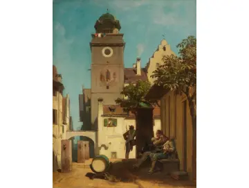 Carl Spitzweg – Die Stadtwache 1852 | Giclée Kunstdruck gerahmt