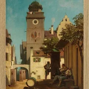 Carl Spitzweg – Die Stadtwache 1852 | Giclée Kunstdruck gerahmt