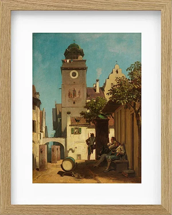 Carl Spitzweg – Die Stadtwache 1852 | Giclée Kunstdruck gerahmt