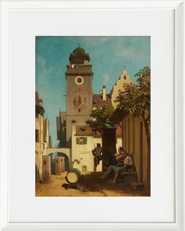 Carl Spitzweg – Die Stadtwache 1852 | Giclée Kunstdruck gerahmt