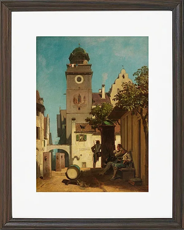 Carl Spitzweg – Die Stadtwache 1852 | Giclée Kunstdruck gerahmt