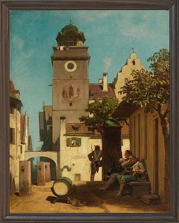 Carl Spitzweg – Die Stadtwache 1852 | Giclée Kunstdruck gerahmt