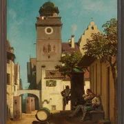 Carl Spitzweg – Die Stadtwache 1852 | Giclée Kunstdruck gerahmt