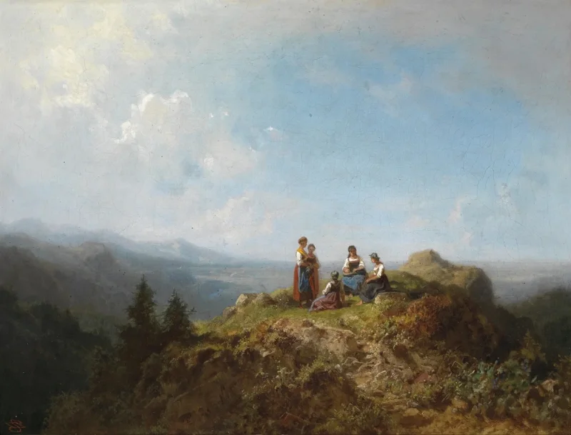 Carl Spitzweg – Dirndel auf der Alm 1852 | Giclée Kunstdruck gerahmt