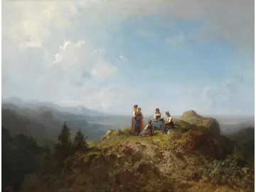 Carl Spitzweg – Dirndel auf der Alm 1852 | Giclée Kunstdruck gerahmt