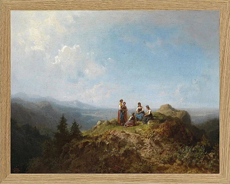 Carl Spitzweg – Dirndel auf der Alm 1852 | Giclée Kunstdruck gerahmt