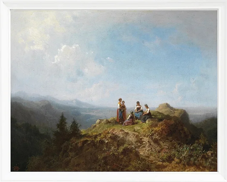 Carl Spitzweg – Dirndel auf der Alm 1852 | Giclée Kunstdruck gerahmt