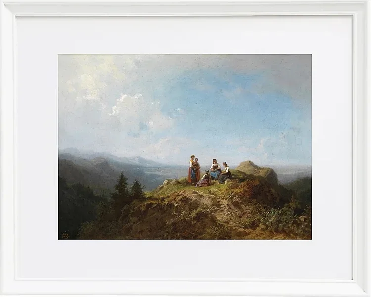Carl Spitzweg – Dirndel auf der Alm 1852 | Giclée Kunstdruck gerahmt