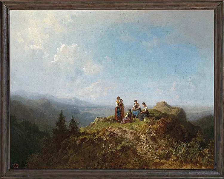 Carl Spitzweg – Dirndel auf der Alm 1852 | Giclée Kunstdruck gerahmt