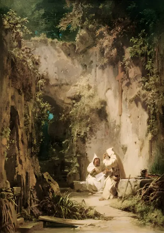 Carl Spitzweg | Stridende munke - 1860 | Indrammet kunsttryk | Romantik | formida