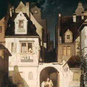 Carl Spitzweg | Hjørne af en tysk by i måneskin - 1870 | Indrammet kunsttryk | Romantik | formida