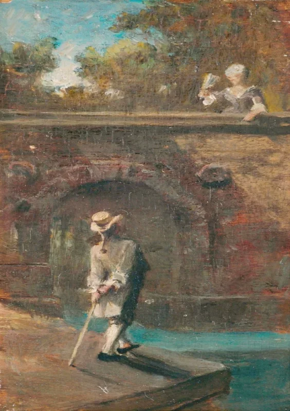 Carl Spitzweg | Galant scene ved en flodbro - 1855 | Indrammet kunsttryk | Romantik | formida