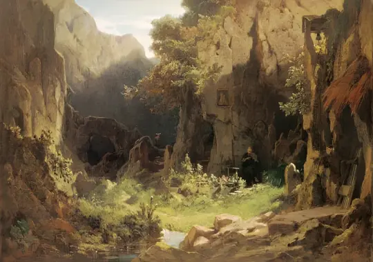 Carl Spitzweg | Eremit spiller violin - 1863 | Indrammet kunsttryk | Romantik | formida