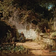 Carl Spitzweg – Einsiedler repariert seine Netze 1875 | Giclée Kunstdruck gerahmt