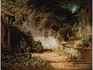 Carl Spitzweg – Einsiedler repariert seine Netze 1875 | Giclée Kunstdruck gerahmt