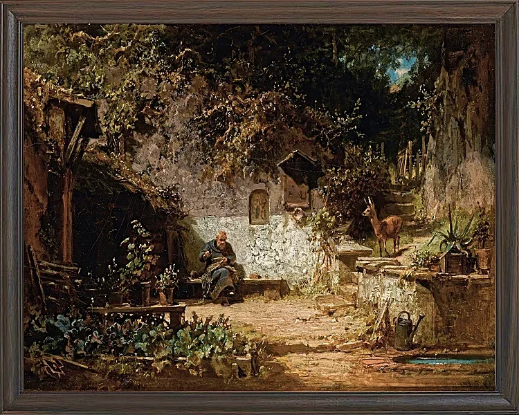 Carl Spitzweg – Einsiedler repariert seine Netze 1875 | Giclée Kunstdruck gerahmt