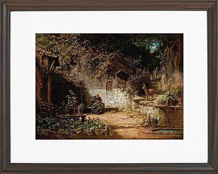 Carl Spitzweg – Einsiedler repariert seine Netze 1875 | Giclée Kunstdruck gerahmt