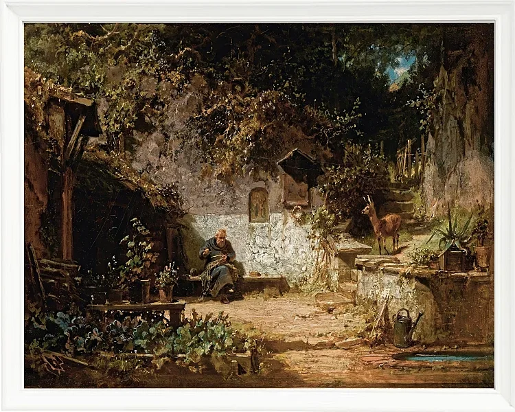 Carl Spitzweg – Einsiedler repariert seine Netze 1875 | Giclée Kunstdruck gerahmt