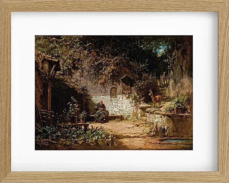 Carl Spitzweg – Einsiedler repariert seine Netze 1875 | Giclée Kunstdruck gerahmt