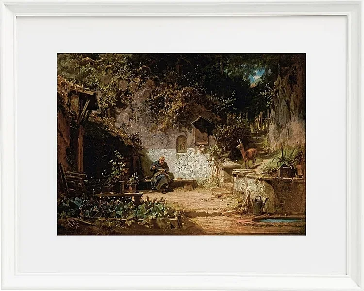 Carl Spitzweg – Einsiedler repariert seine Netze 1875 | Giclée Kunstdruck gerahmt