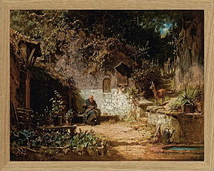 Carl Spitzweg – Einsiedler repariert seine Netze 1875 | Giclée Kunstdruck gerahmt