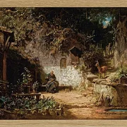 Carl Spitzweg – Einsiedler repariert seine Netze 1875 | Giclée Kunstdruck gerahmt