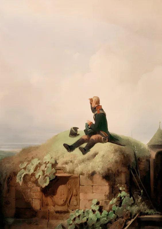 Carl Spitzweg | Strikkevagten - 1850 | Indrammet kunsttryk | Romantik | formida