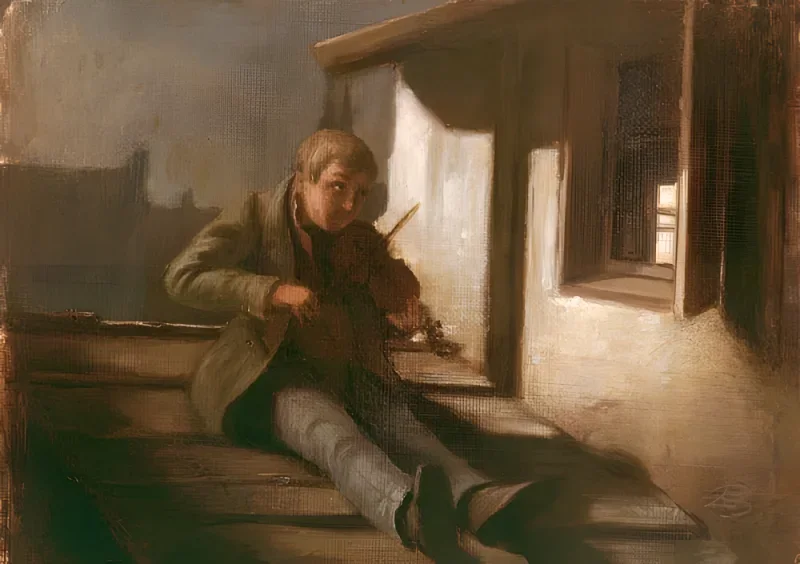 Carl Spitzweg | Violinist på taget - 1880 | Indrammet kunsttryk | Romantik | formida