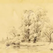 Carl Spitzweg | Landskab med træer ved vandet - 1872 | Indrammet kunsttryk | Romantik | formida