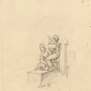 Carl Spitzweg | Pige og dreng ved springvandet - 1850 | Indrammet kunsttryk | Romantik | formida